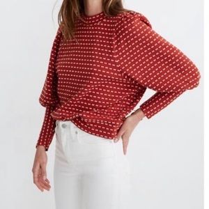 Madewell puff sleeve mockneck top in Etruscan clay